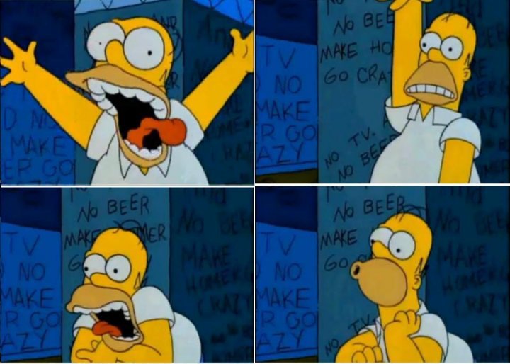 A collage of images of Homer Simpson purportedly going crazy